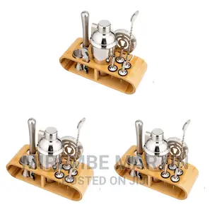 Wooden Base Stand Cocktail Shaker Set