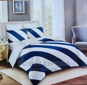 Full Duvet Cover Set of 10,Nautical Stripes Navy Blue White