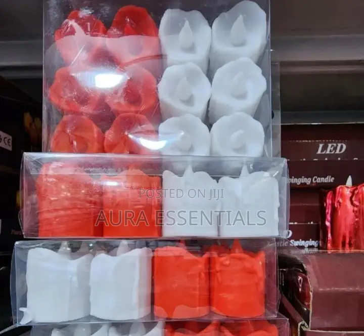 12pcs Red and White Smokeless LED Candles