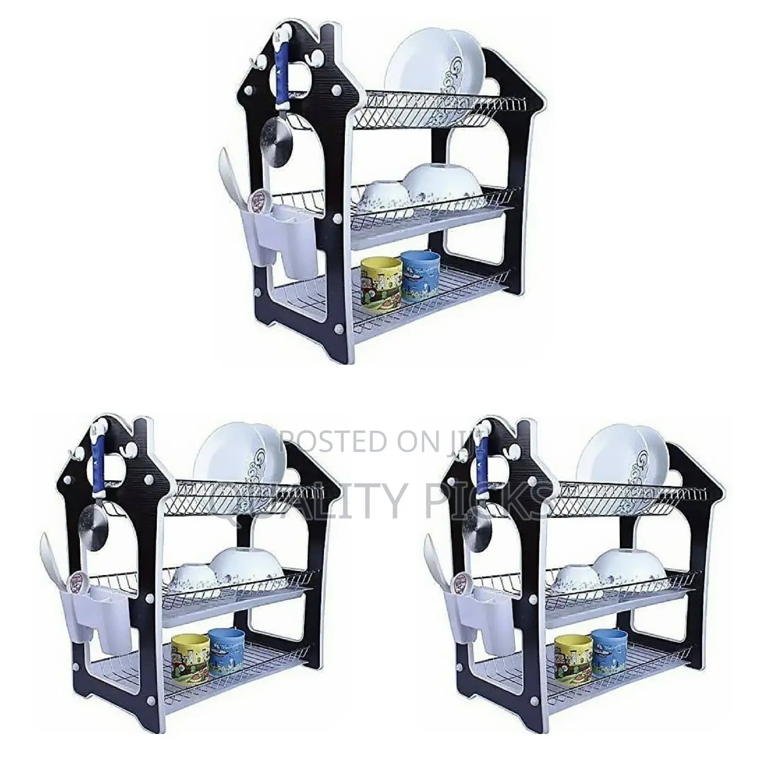 3 Layer Wooden Dish Rack Organizer