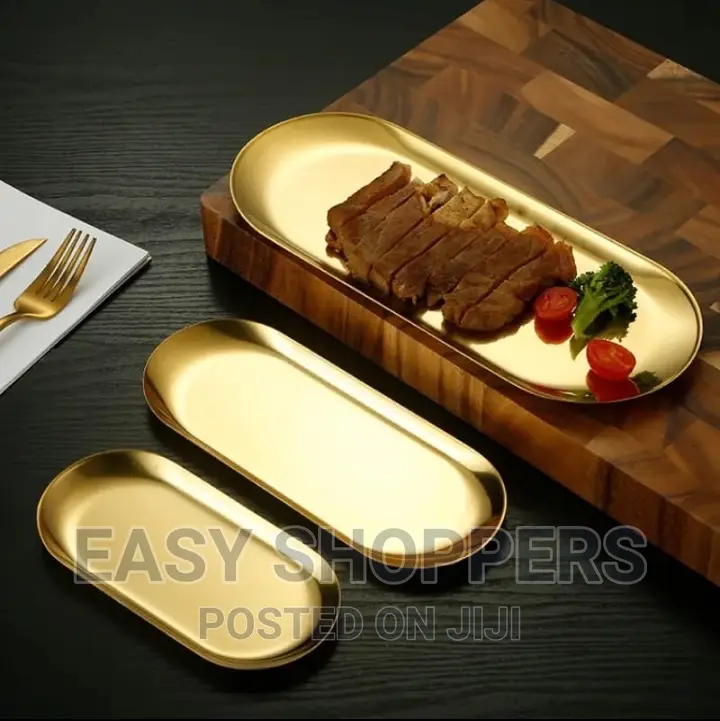 Gold Dessert Plate Fruit Cake Tray Snack Kitchen Dish
