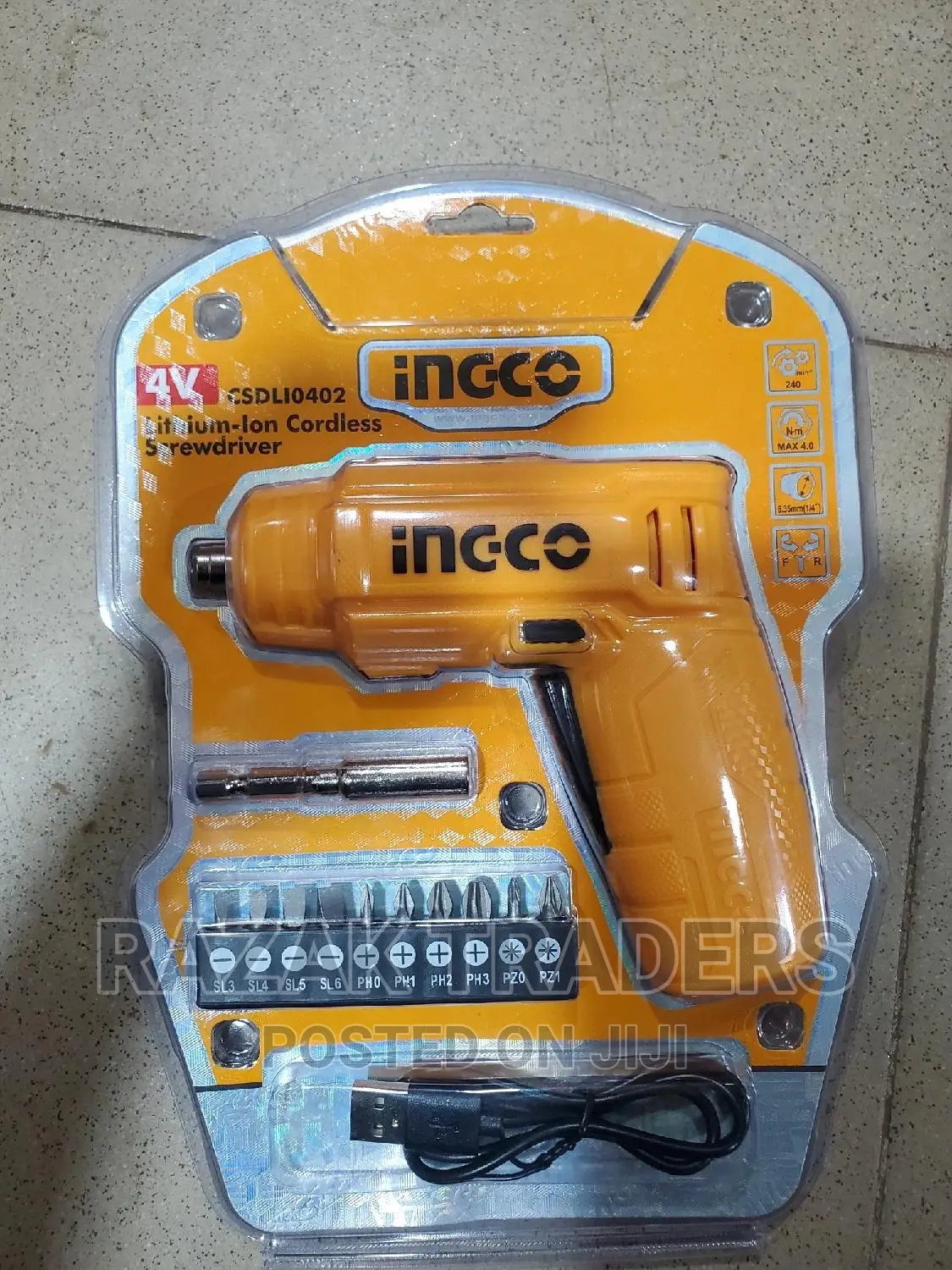 Cordless Drill Screwdriver INGCO LED Light and 11 Pc