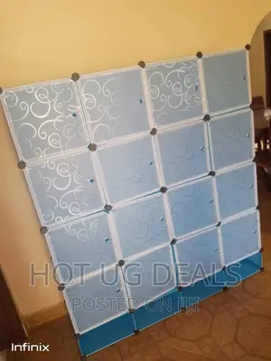 4 Column Plastic Portable Wardrobe - Blue - Not Assembled