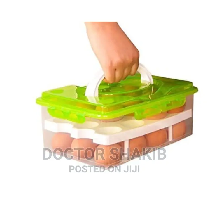 1pc Plastic 24 Grid Egg Storage Container With Handle