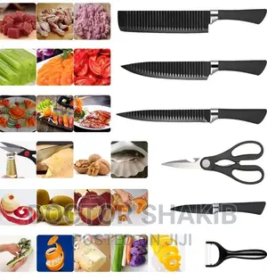 6pcs Nonstick Black Kitchen Wavy Pattern Knife Set
