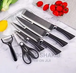 6pcs Nonstick Black Kitchen Wavy Pattern Knife Set