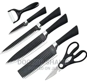 6pcs Nonstick Black Kitchen Wavy Pattern Knife Set