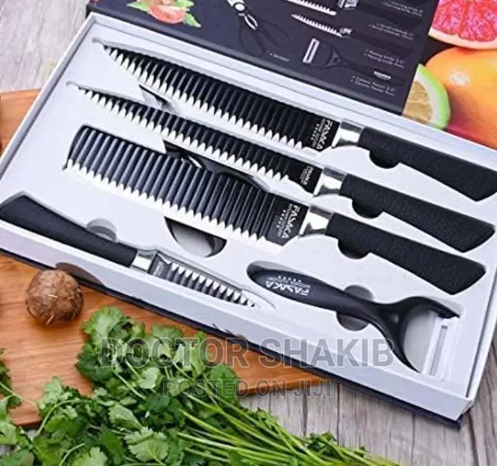 6pcs Nonstick Black Kitchen Wavy Pattern Knife Set