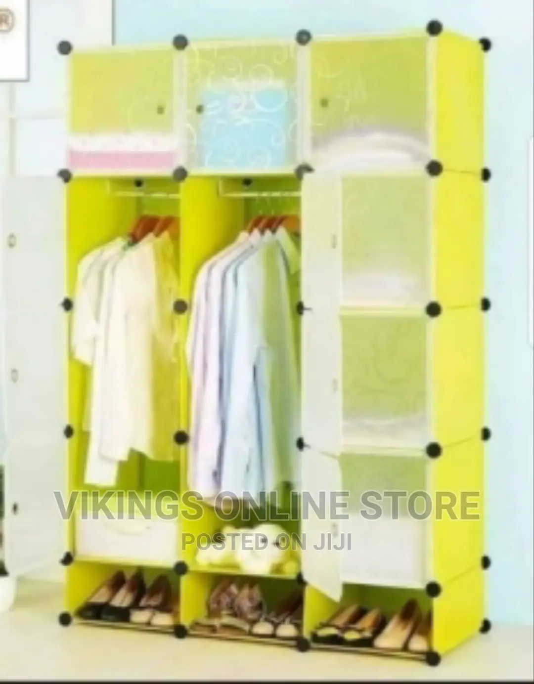Green DIY 3 Column Plastic Wardrobe