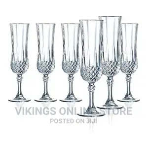 6 Pieces of Diamond Champaign Flute Wine Glasses- Clear