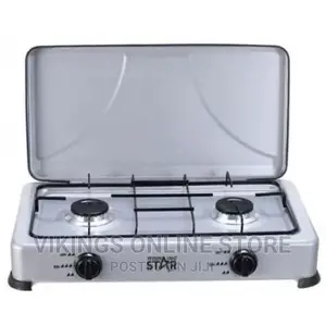 Winning Star Two Burner Gas Cooking Stove With Lid -Grey
