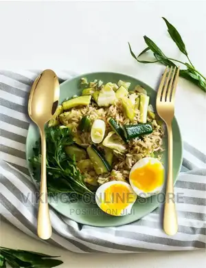 Set of Gold Cutlery With Stand