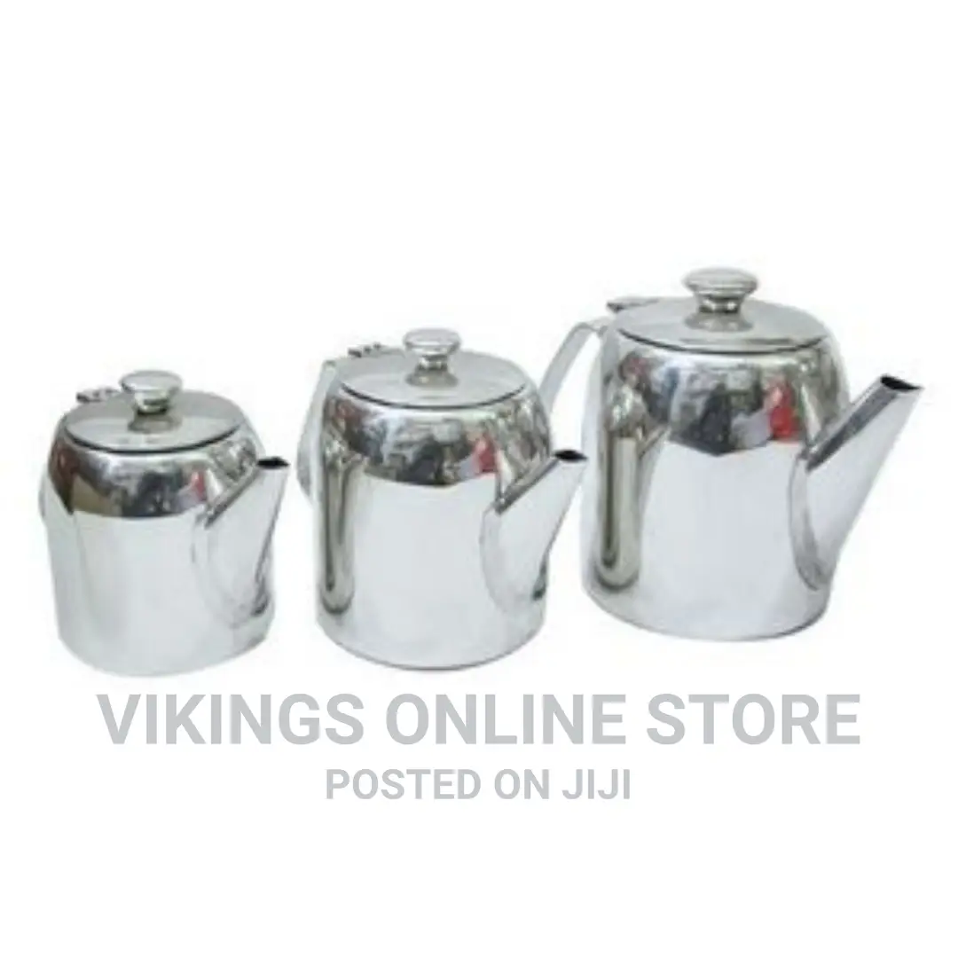 Set of 3 Steel Tea Pots – Silver