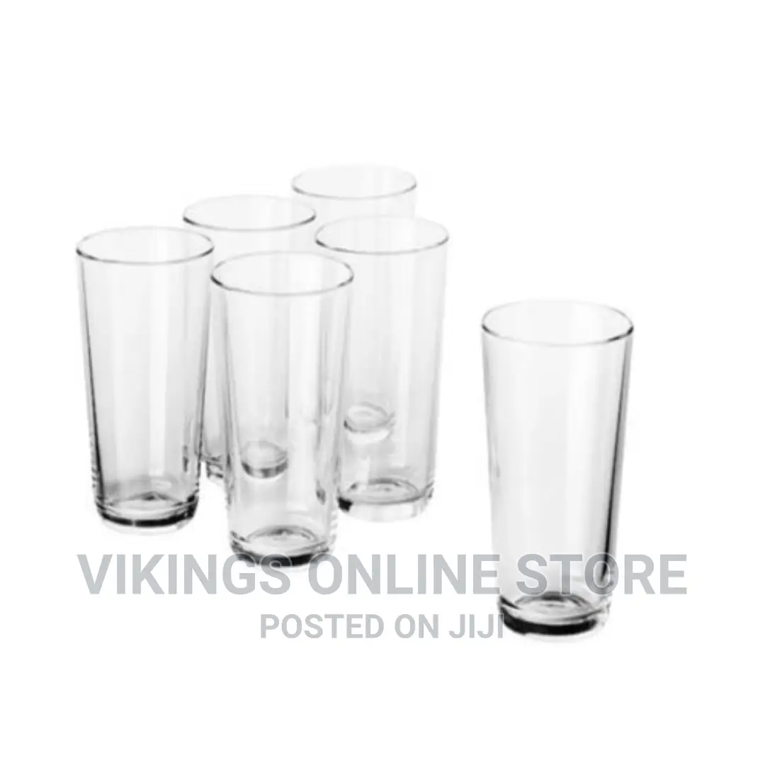 6 Long Drinking Glasses Plus 1 Glass Jug-Transparent