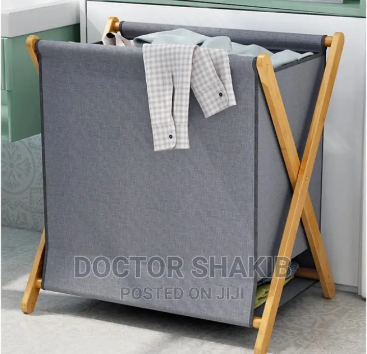 1pc Wood Frame Foldable Waterproof Cloth Hamper