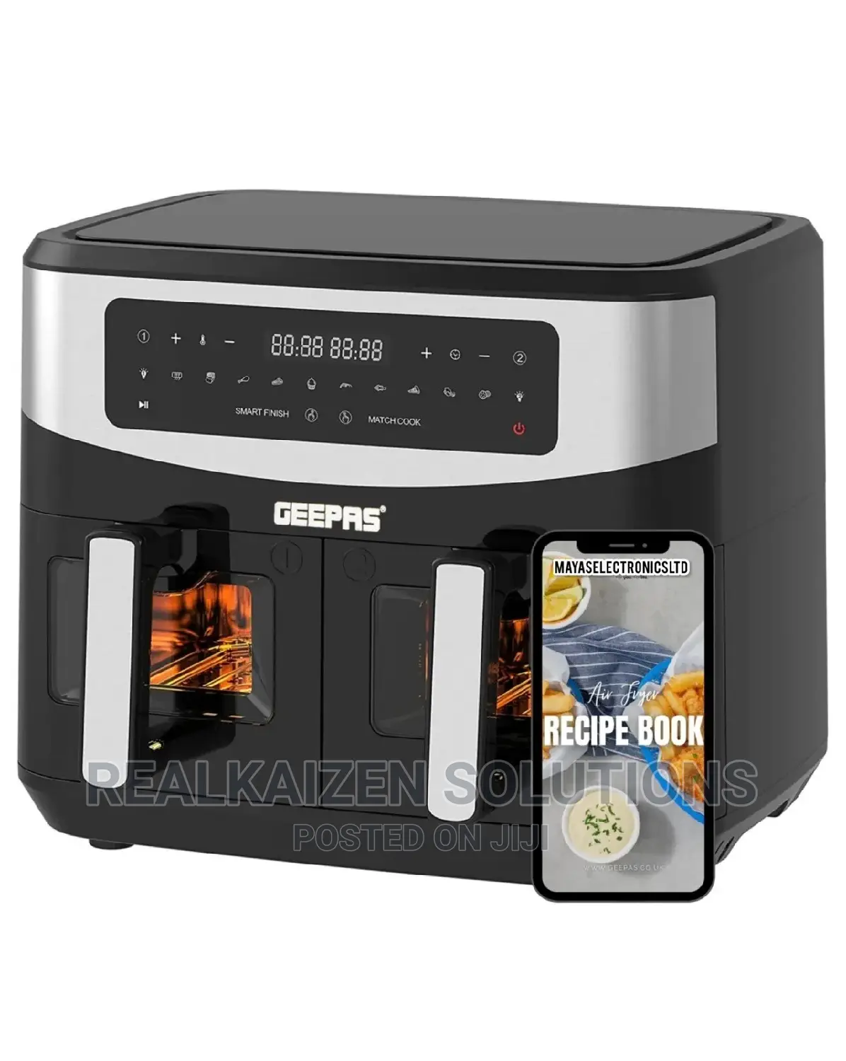 GEEPAS 9L Dual Basket Digital Touch Screen Vortex Air Fryer