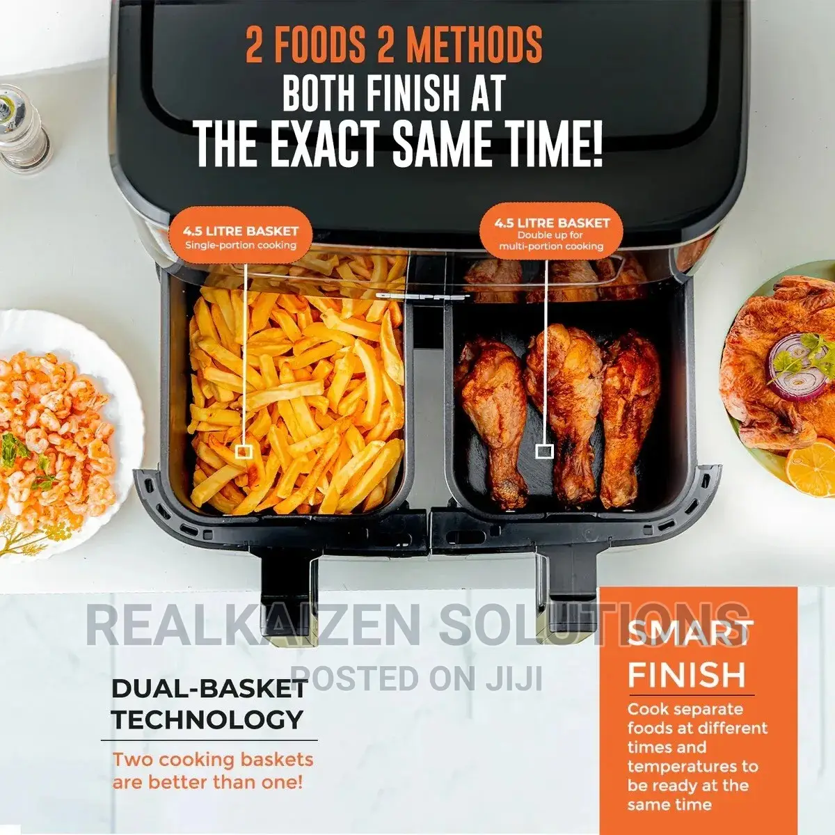 GEEPAS 9L Dual Basket Digital Touch Screen Vortex Air Fryer