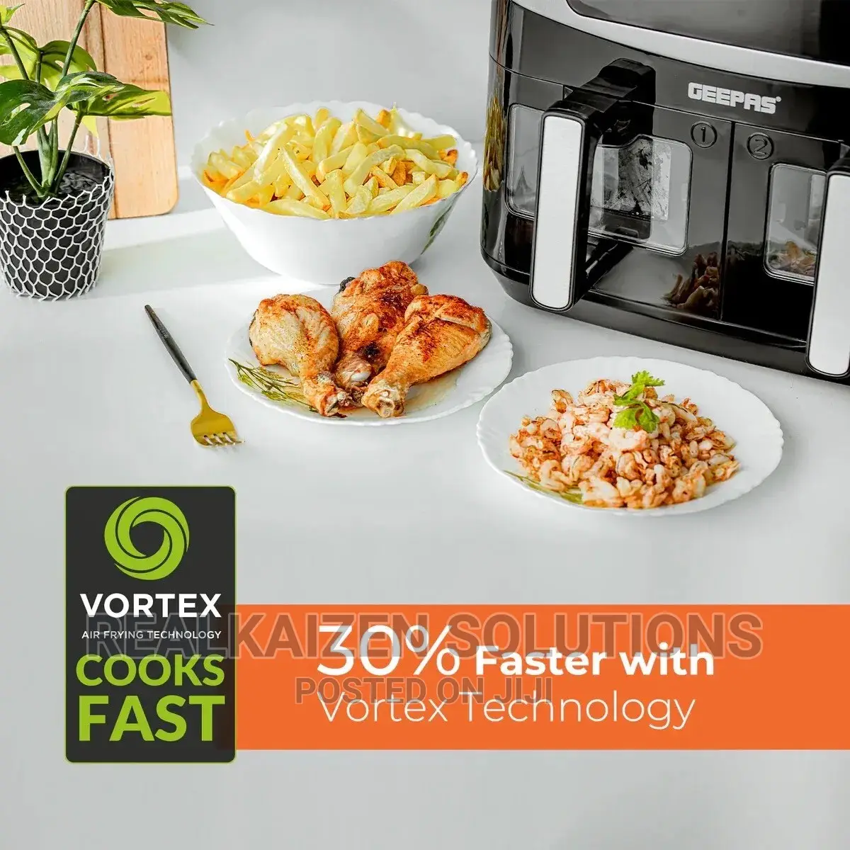 GEEPAS 9L Dual Basket Digital Touch Screen Vortex Air Fryer