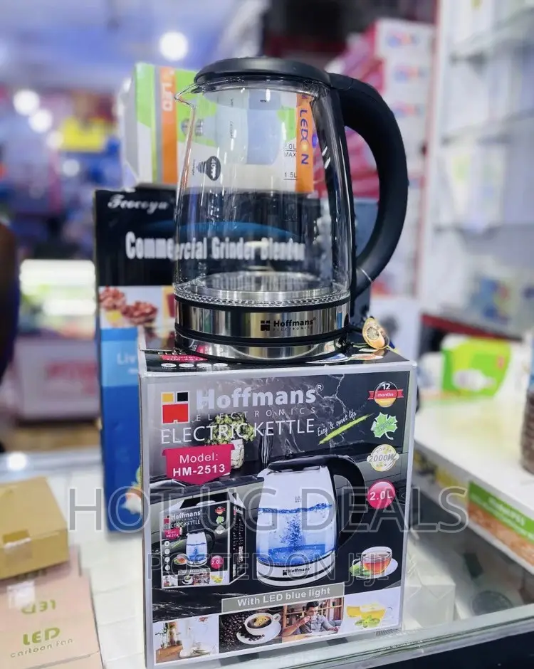 Hoffmans 2l Glass Electric Kettle With Led Blue Light-silver