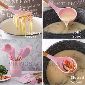 Set of Nonstick Silicone Kitchen Utencils-Pink