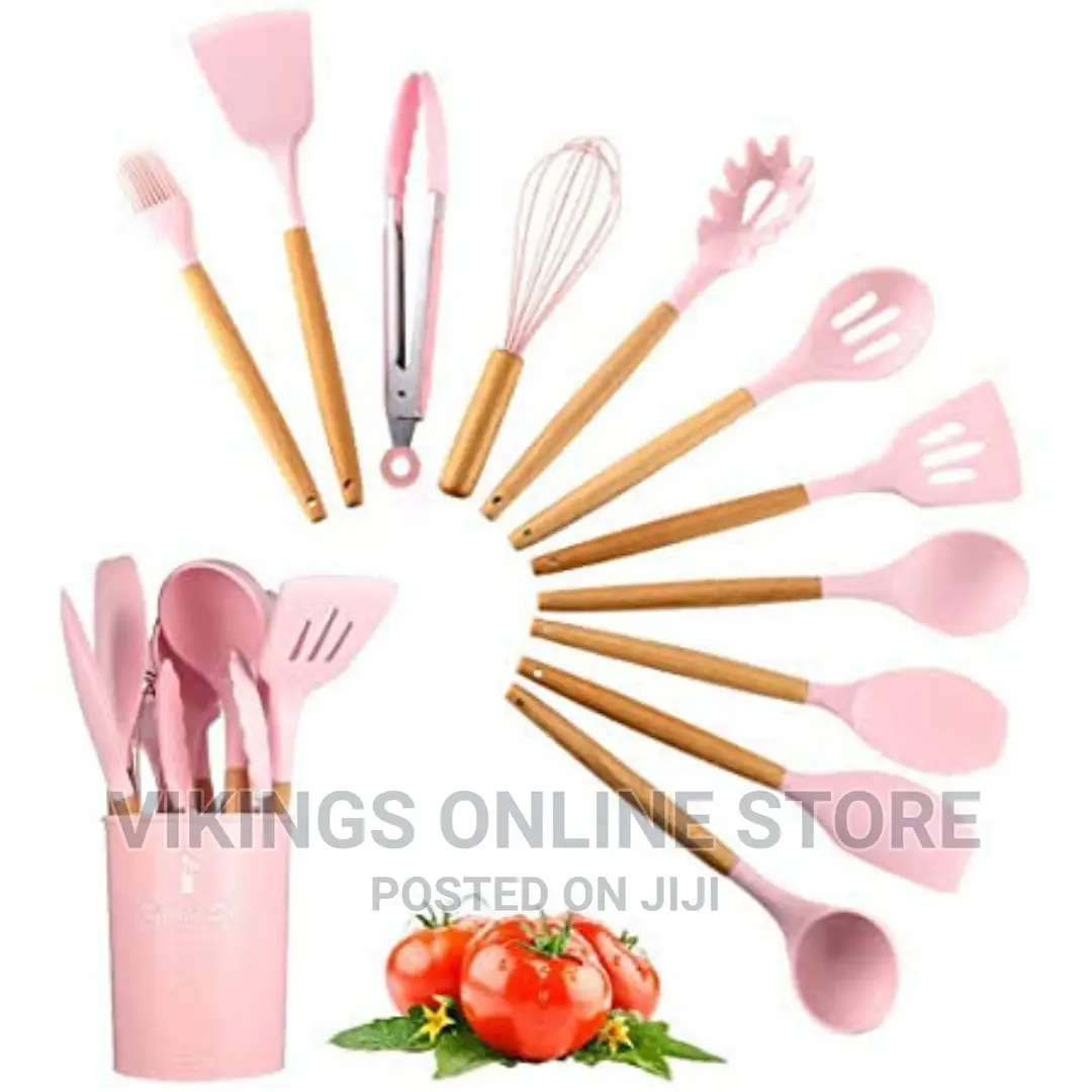 Set of Nonstick Silicone Kitchen Utencils-Pink