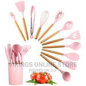 Set of Nonstick Silicone Kitchen Utencils-Pink