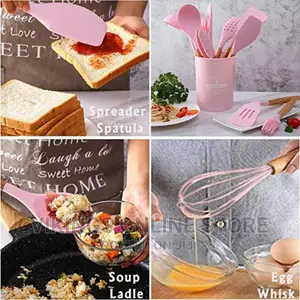 Set of Nonstick Silicone Kitchen Utencils-Pink