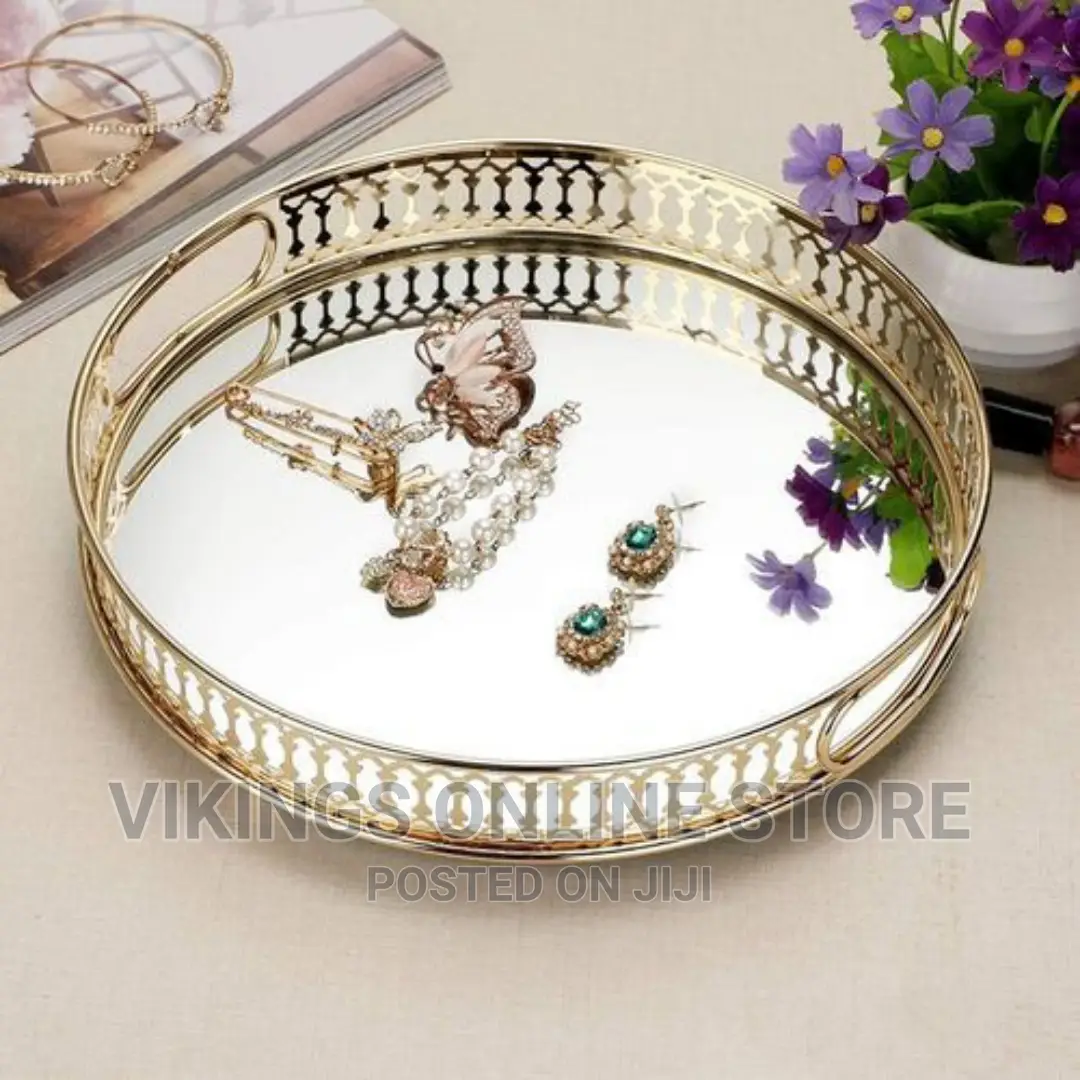Round Makeup Jewelry Organizer Decorative Glass Mirror