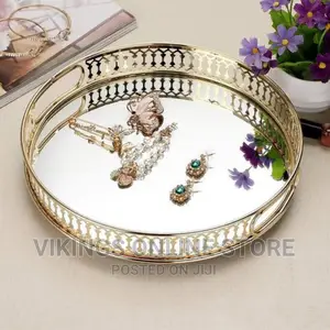Round Makeup Jewelry Organizer Decorative Glass Mirror