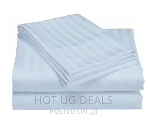 6x6 Egyptian Stip Double Cotton-satin Bed Sheets. - Blue