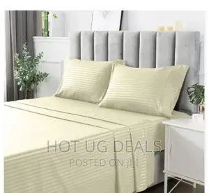 6x6 Egyptian Stip Double Cotton-satin Bed Sheets. - Cream