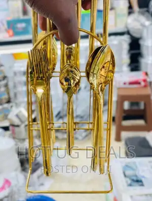 24pcs Stainless Steel Cutlery Set With Stand - Gold