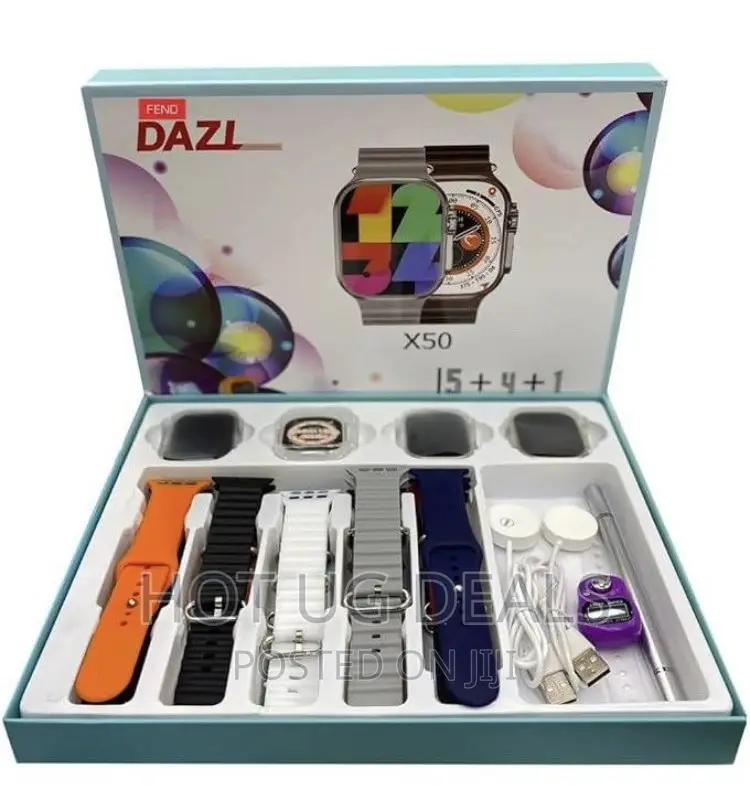Smart Watch With 13 Strap and Watch Protection Cover,- Multi