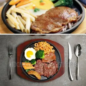 Cast Iron Oval Steak Plate Pan BBQ Grill Platter Dish