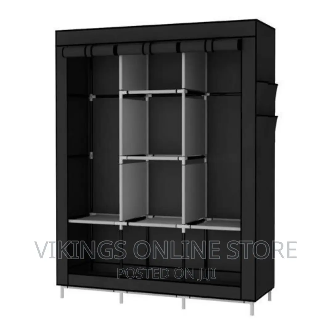 3 Column Cloth Frame Portable Wardrobe Storage - Black.