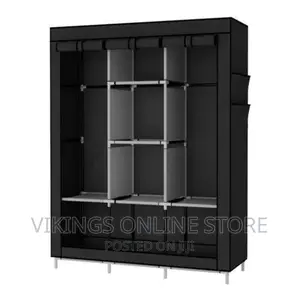3 Column Cloth Frame Portable Wardrobe Storage - Black.