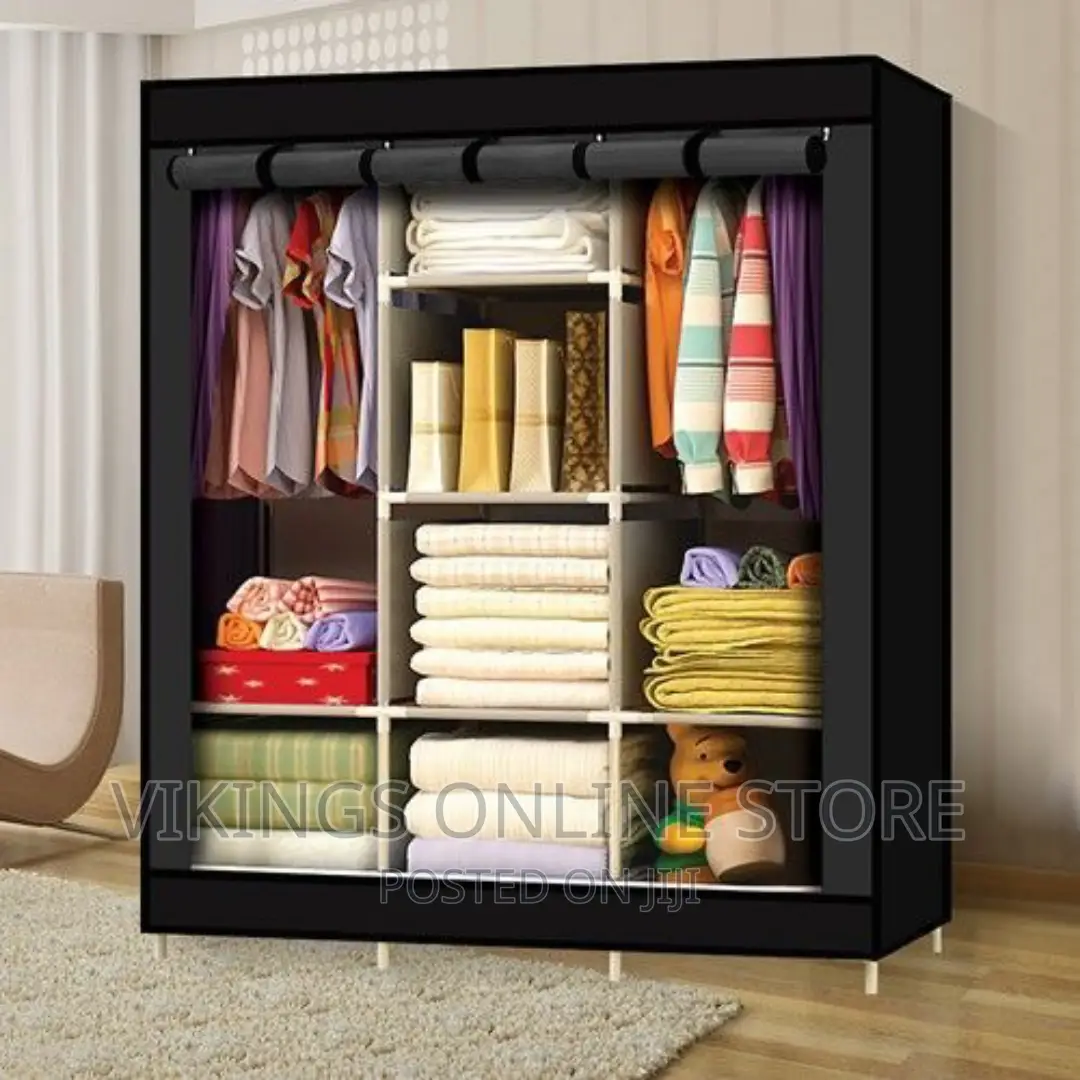 3 Column Cloth Frame Portable Wardrobe Storage - Black.