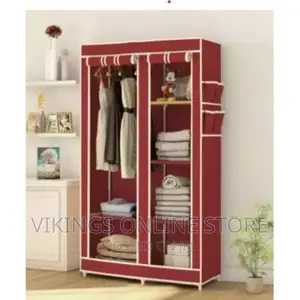 2 Column Wardrobe Wooden Frame Portable - Maroon