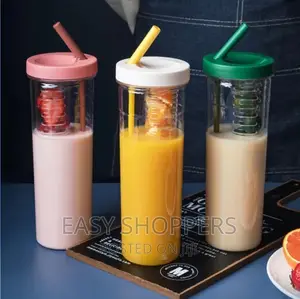 Juice Bottle With Folding Straw Cute Drinking Bottle
