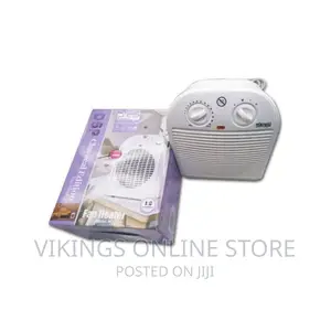 Table Fan Heater With Adjustable Thermostat - White