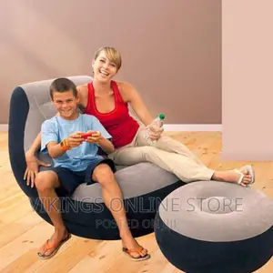 Deluxe Inflatable Chair With Footrest - Gray, Black