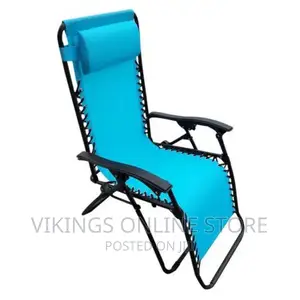 Foldable Fabric Patio Lounge Chair-Black/Blue