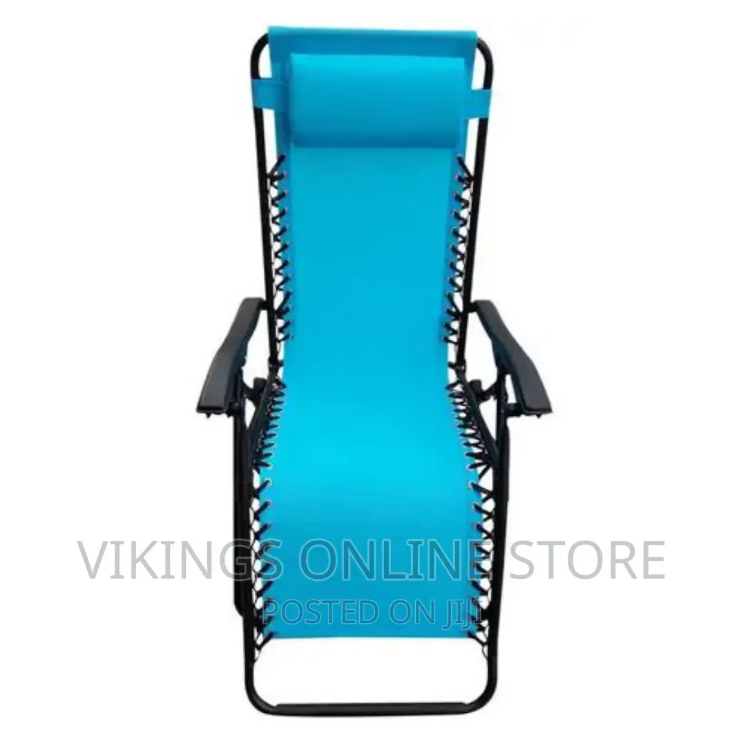 Foldable Fabric Patio Lounge Chair-Black/Blue