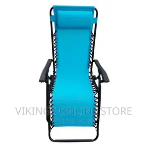 Foldable Fabric Patio Lounge Chair-Black/Blue
