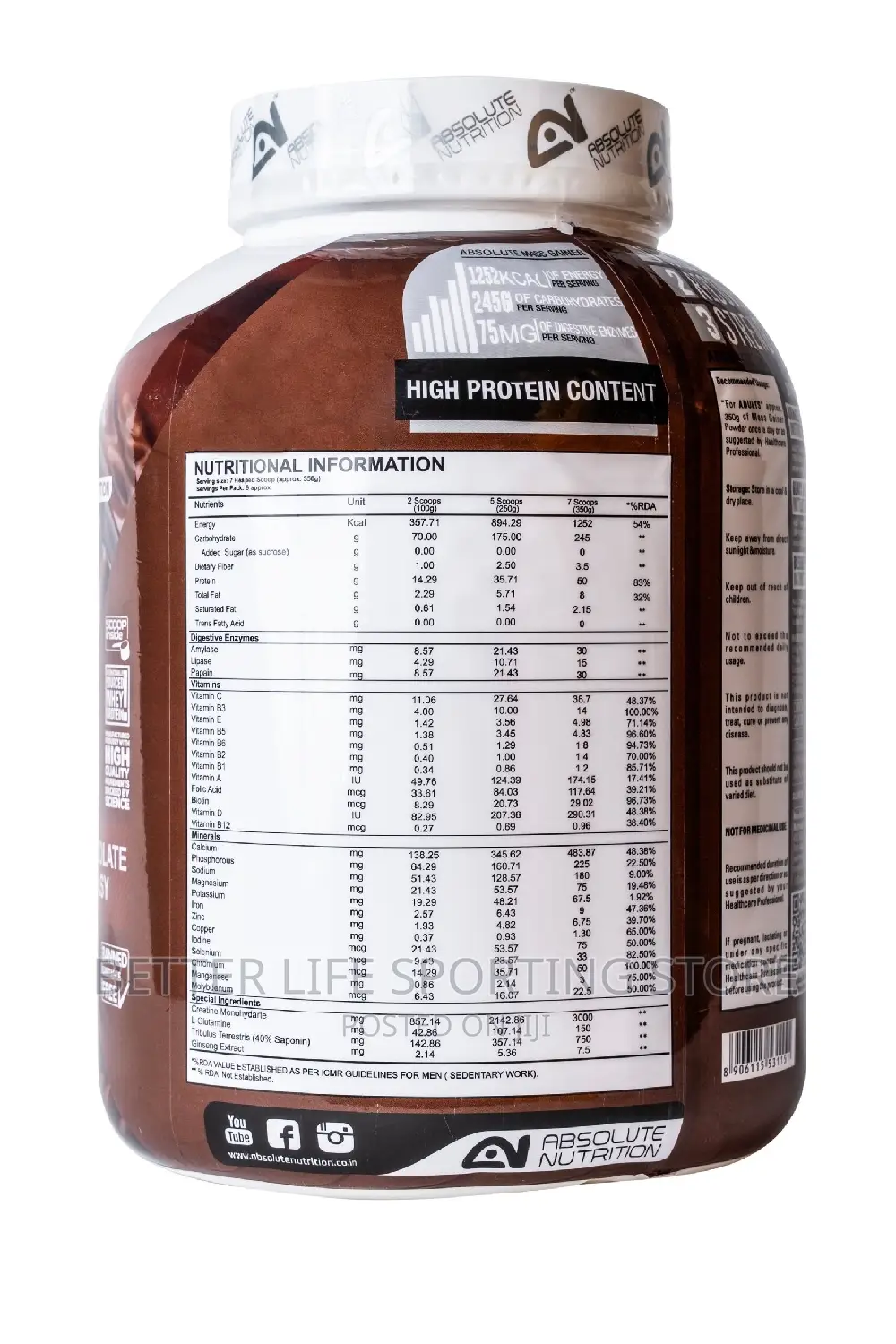 Mass Gainer Absolute Nutrition Zero Sugar 3 Kg(9 Servings)