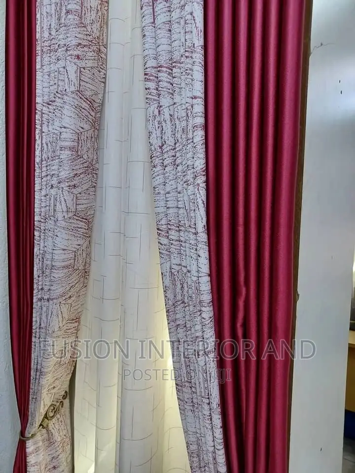 Plain Maroon and Hexagon Maroon Curtains