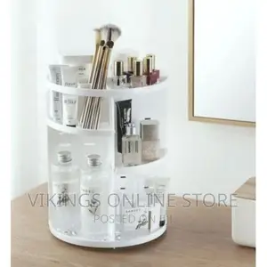 Rotating Adjustable Makeup Organizer - White