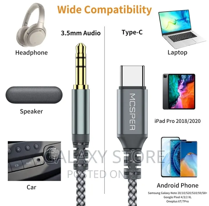 Type C to 3.5mm Audio Aux Jack Cable C Adapter to 3.5mm