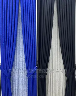 Kikutiya Blue and Black Plain Curtains