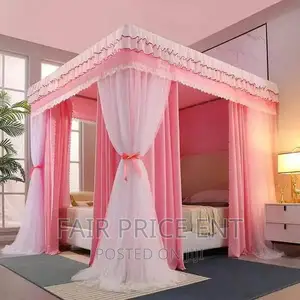 Vip Four Stand Rail Net With Curtains .6x6.( Pink)